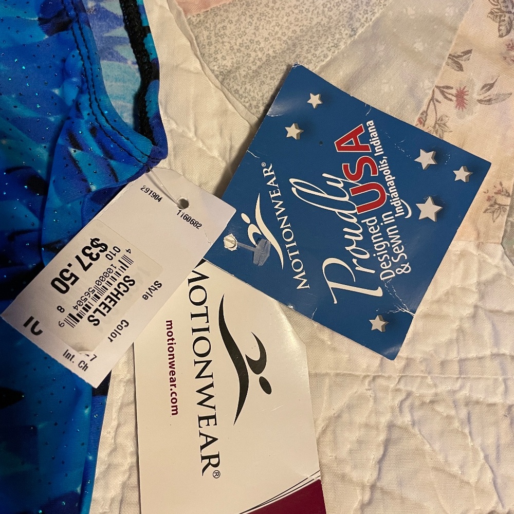 Motionwear Blue Athletic Kids Girls Romper Tank Shorts Leotard NEW IC 6X-7 NWT - Picture 2 of 5